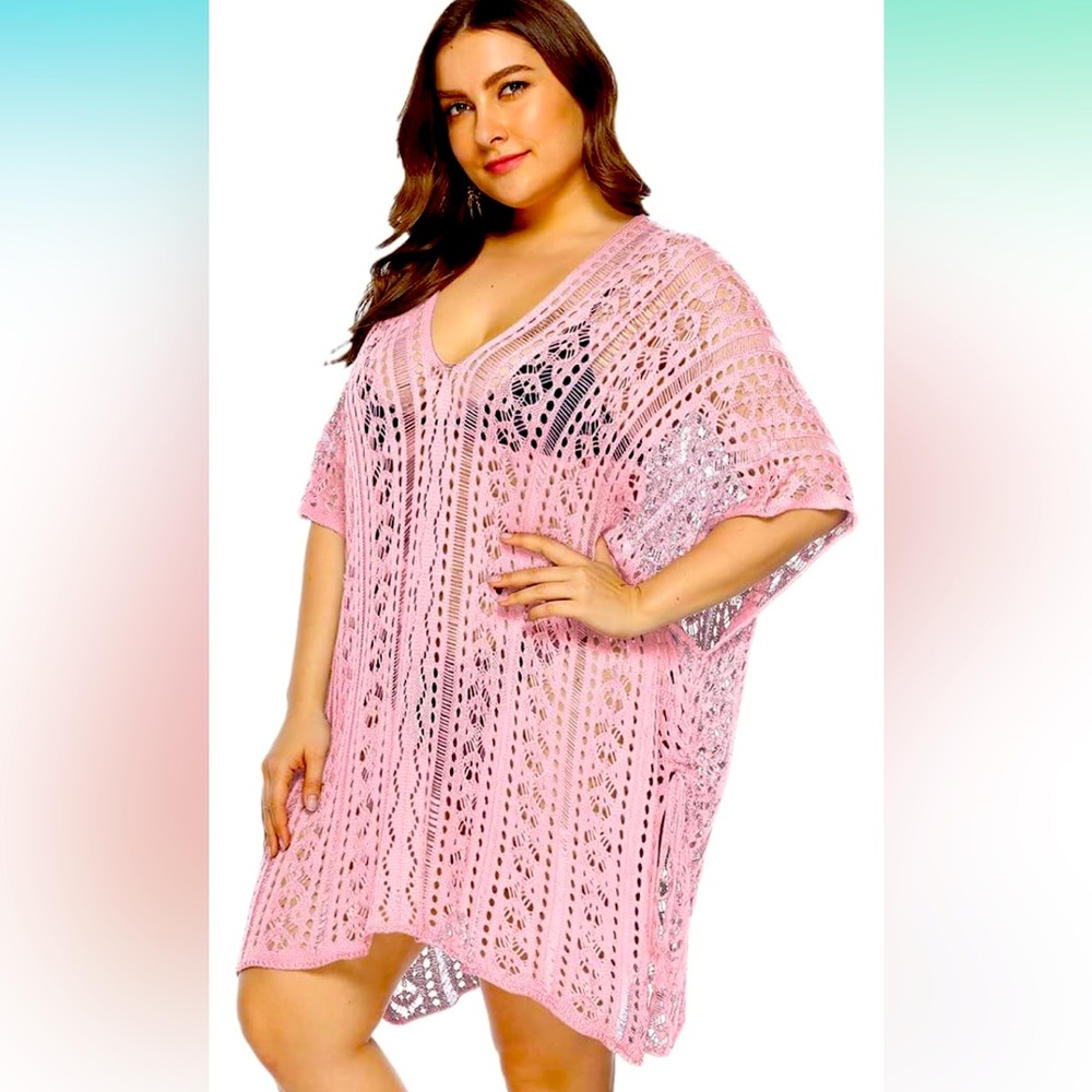 Large Size Knitted Dress Women Crochet Beach Dresses Tunics Cover Up Summer wear